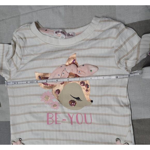 Nannete Stripe Printed Long Sleeve Shirt And Leggins Set Girls 2T - Picture 3 of 13